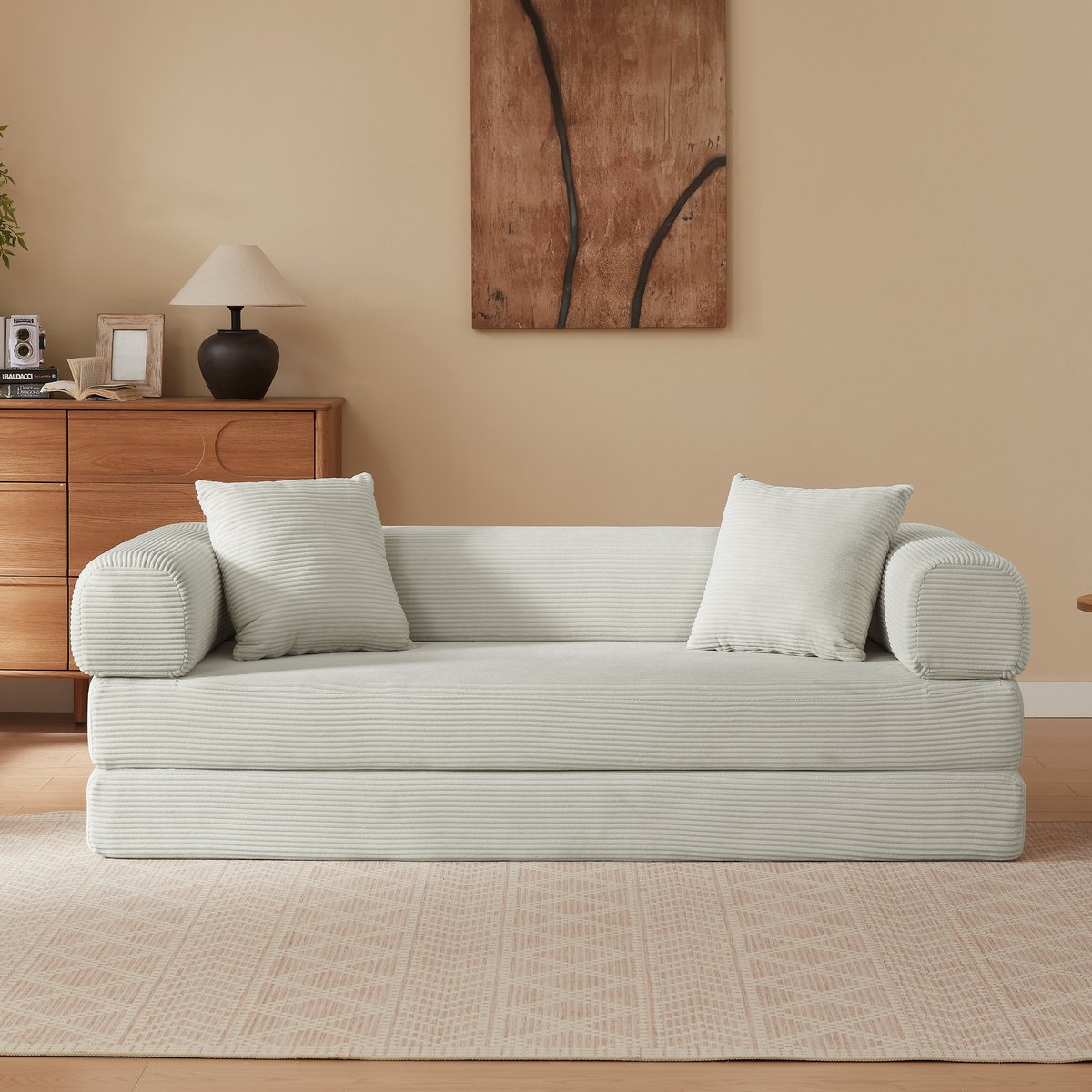 Modulaire Slaapbank - 3-Zits Bank - Zitbank - Beige - Vouwbank Voor Woonkamer En Slaapkamer
