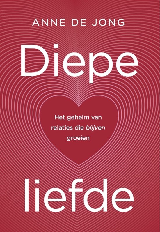 Boek 'Diepe liefde' van Anne de Jong, met een rode hartvormige achtergrond.