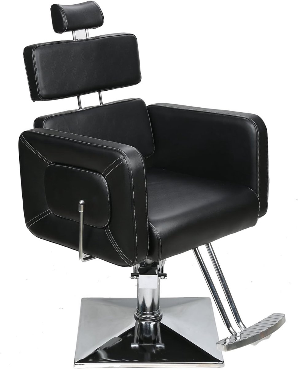 Lìon® Kappersstoel - Kappersstoel met Voetensteun - Kapper Stoelen - Zwart - 85cm x 64cm x 111cm