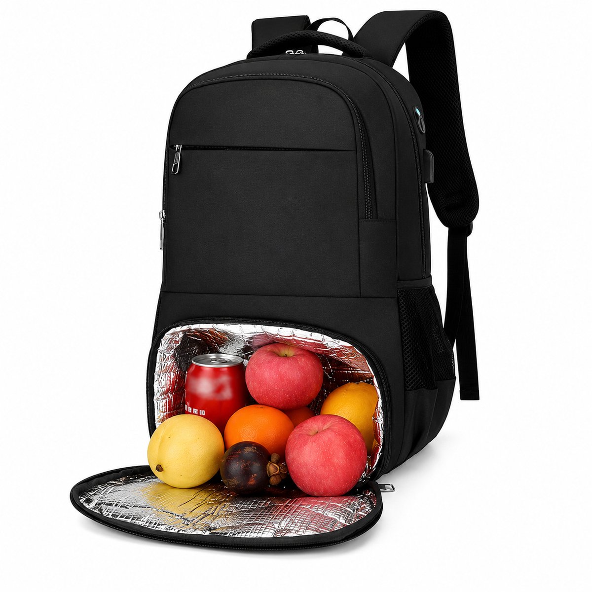 Rugzak – Met Koelvak en USB Oplaadpoort - Laptoprugzak 15.6 inch - Waterafstotend - voor Werk,School en Reizen - Zwart