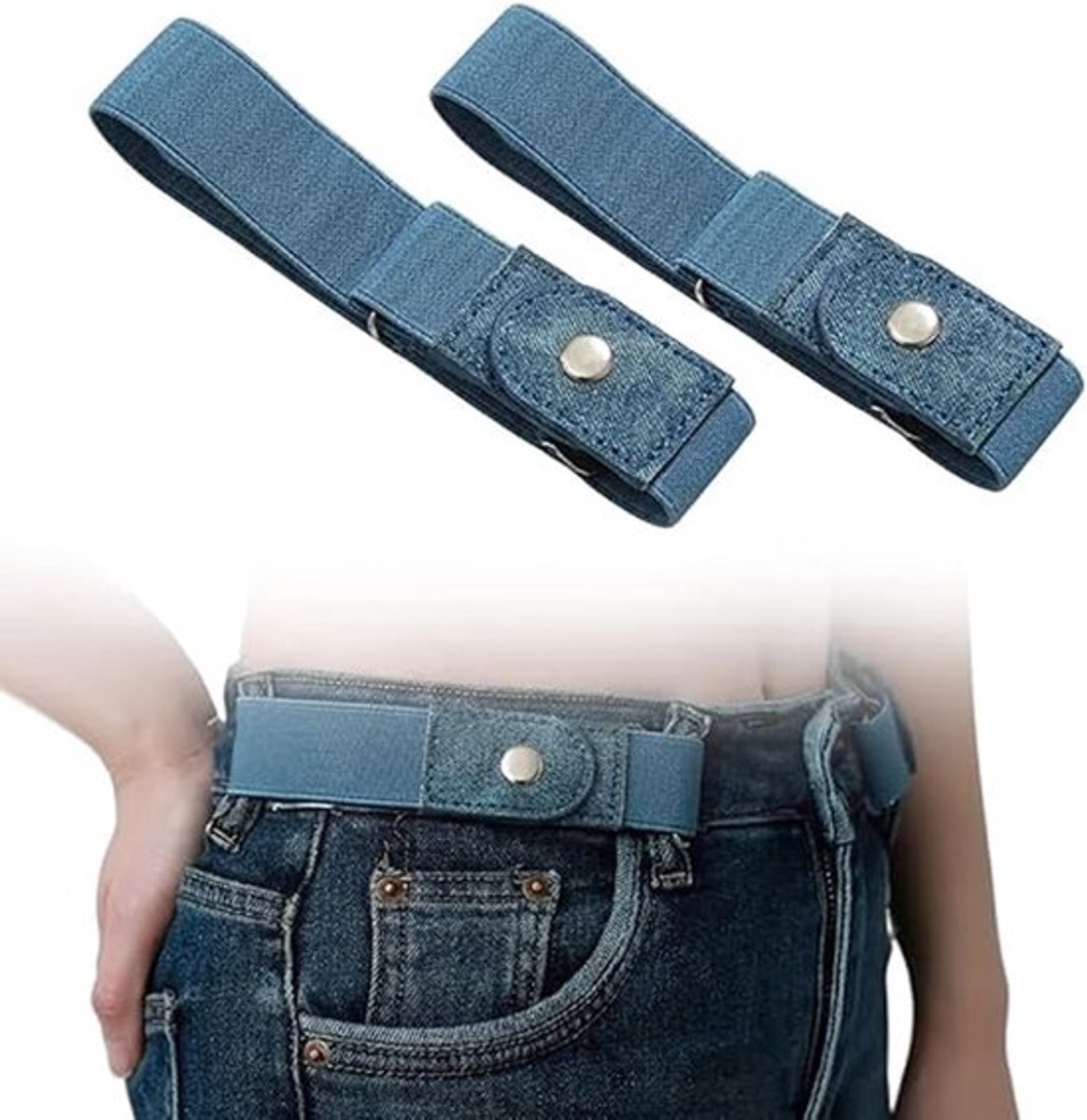 2 stuks - Gesploze Riem - Elastische Comfort Riem - Riem - Elastische riem - Broekriem Zonder Gesp - Elastische Riem zonder gesp - Verstelbare riem - unisex - voor werk, vrije tijd en woon-werkverkeer - voor jeans , broeken , jurken - blauw