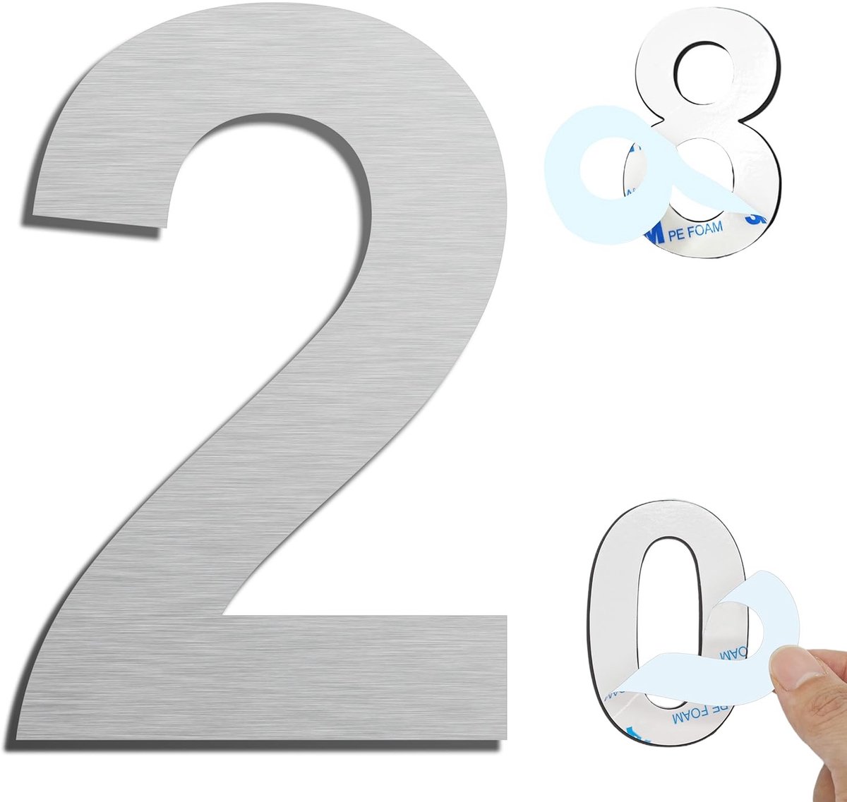 Solidchoice - 7,5 cm Zelfklevende Roestvrijstalen Huisnummers - Zilver (2 Stuks)