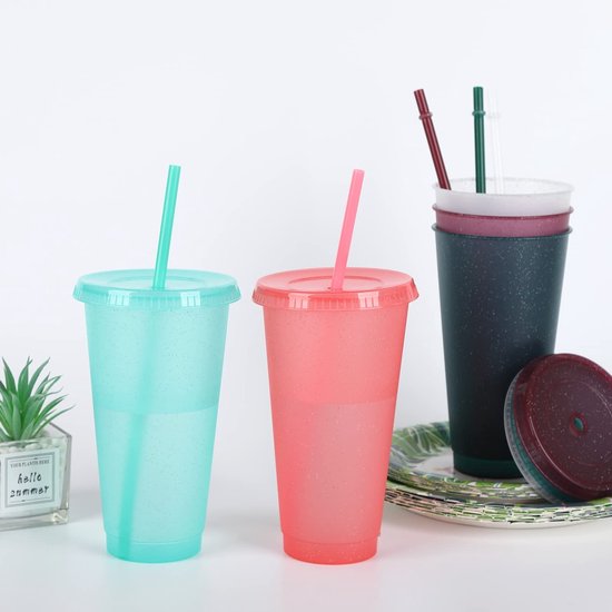 Herbruikbare Plastic Cup 5 Stks Drinkware Tumblers Gekleurde Acryl Cups Tumblers met Deksels en Rietjes Plastic Bulk Iced Plastic Koud Water Tumblers Iced Koffiekoppen Reizen Mok Party Tumbler 710ML van Gobeile — afbeelding 3