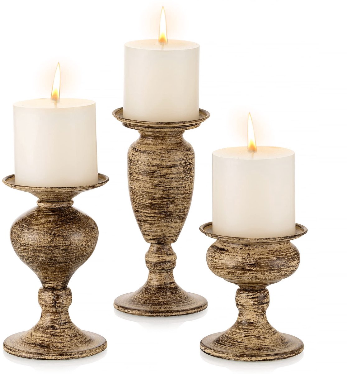 Solidchoice - Set van 3 Vintage Kandelaren - Distressed Pillar Candle Holders voor Decoratie