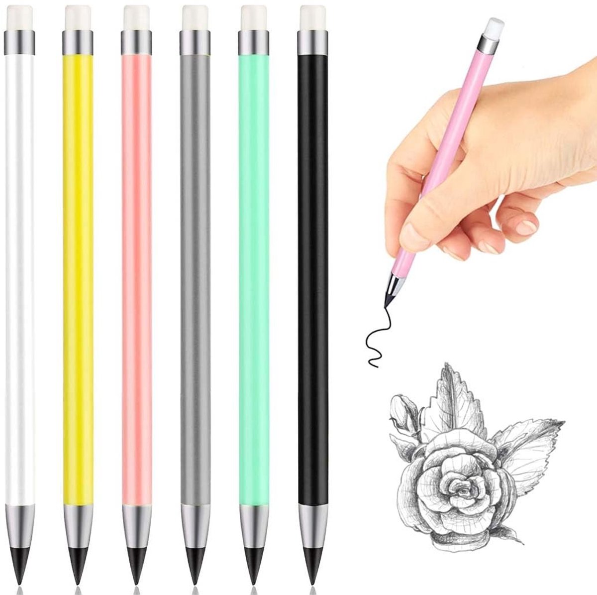 Solidchoice - Set van 6 Inktloze Potloden voor Creatief Tekenplezier