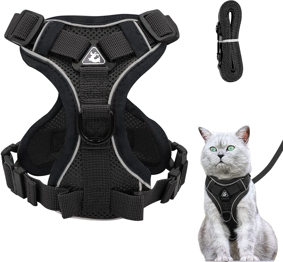 Solidchoice - Verstelbare Kattenharnas met Leash, Anti-ontsnapping, Zacht en Comfortabel (Zwart, L)