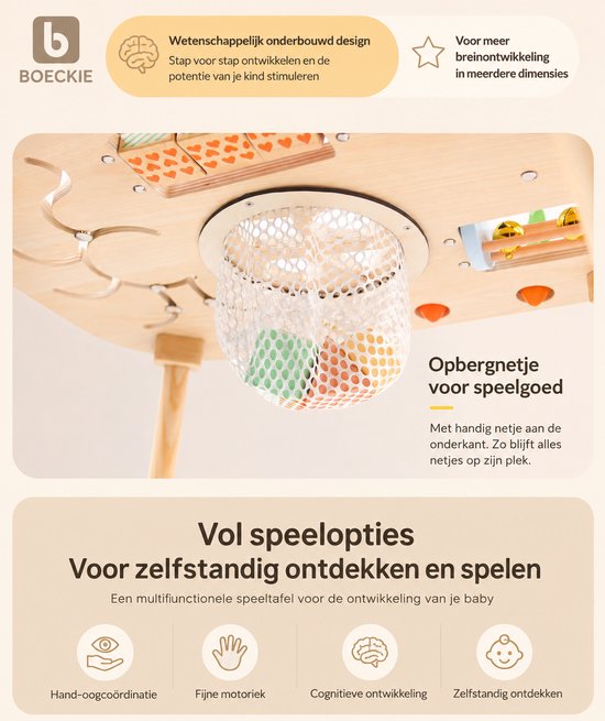 BOECKIE Montessori Activiteitentafel Hout - Houten Speeltafel met Activiteiten - Motoriek & Vormensorteerder - Educatief Speelgoed - Vanaf 1 Jaar van BOECKIE — afbeelding 3