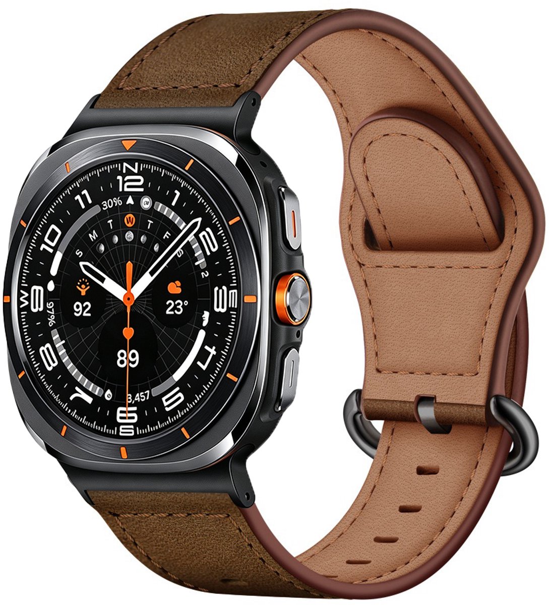 Stravo Echt Leer Bandje – Geschikt voor Samsung Galaxy Watch Ultra 2 47mm (2026) / Ultra 47mm (2024/2025) – Luxe Leren Horlogebandje met Ovale Gespsluiting – Koffie