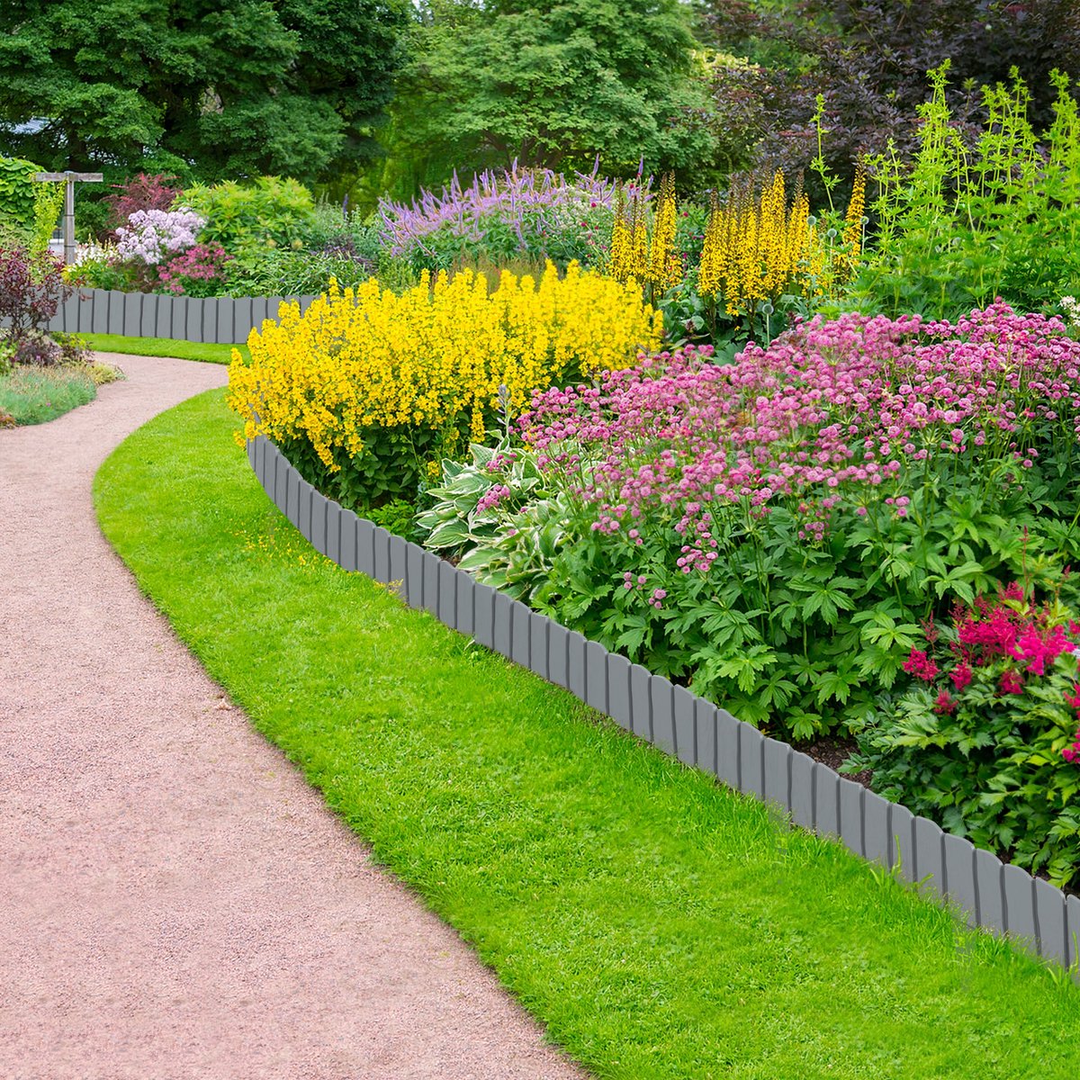Houtlook Robuuste Gazonrand Tuinhek Perkrand Tuinpalissade Decoratieve Tuinafbakening Palissadehek - Grijs - 4,6 m