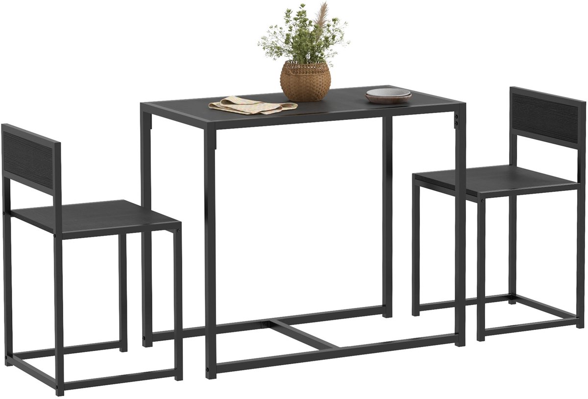 Sogiol® Eettafel met 2 Stoelen - hoge tafelset - 3-delig - 90 cm x 47 cm x 76 cm - zwart