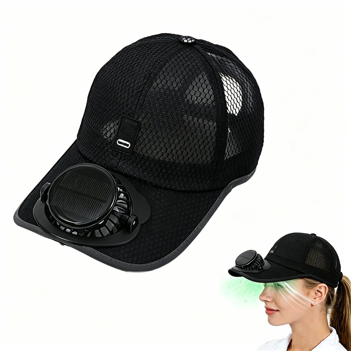Casalora Pet Met Ventilator – Zonnehoed Met Luchtblazer En USB-Oplading – Brede Rand Zonneklep Met Ingebouwde Ventilator – Voor Heren & Dames – Strand, Camping, Wandelen, Golf, Werk – Zwart