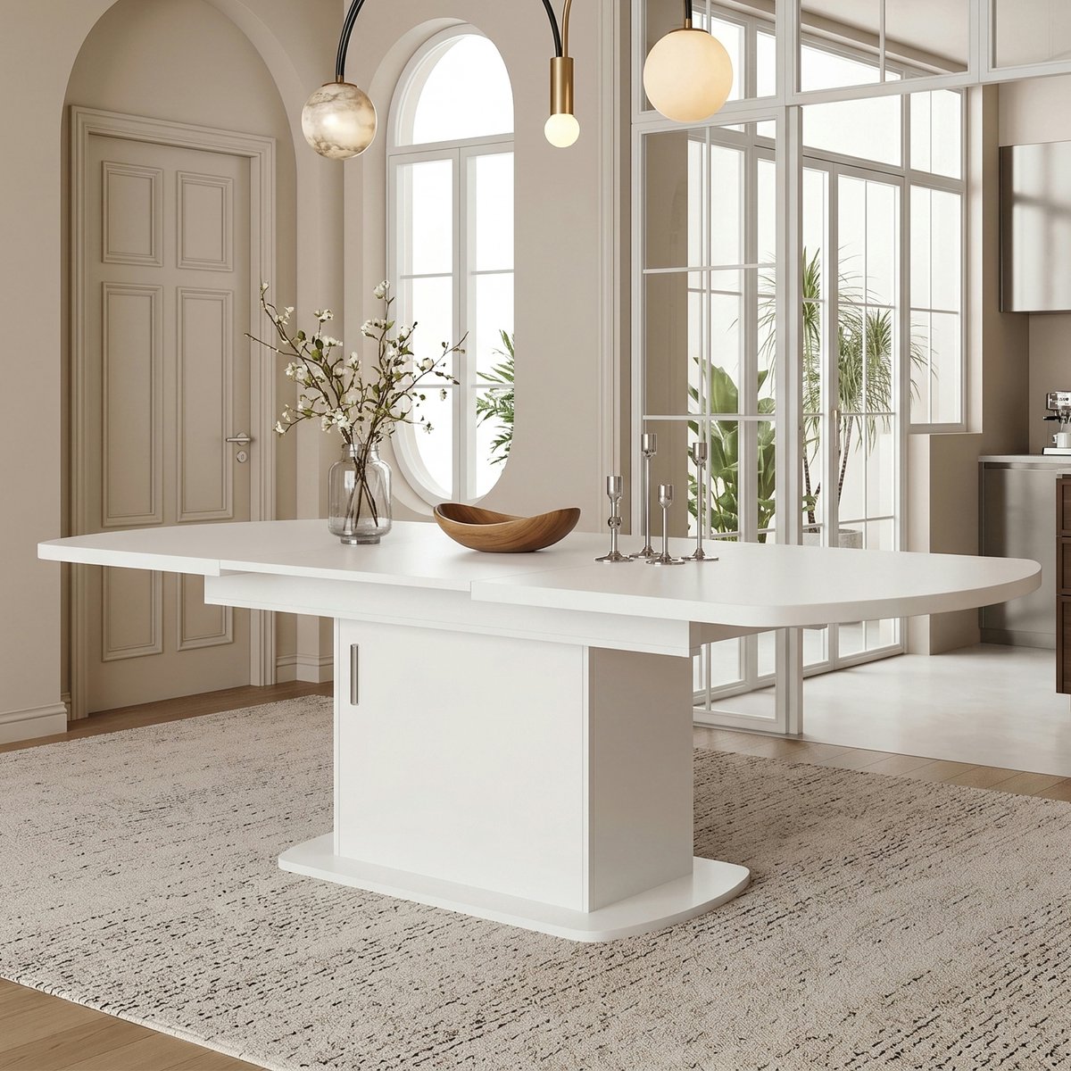 VVBV Eettafel 200x80x75 cm - Uitschuifbaar, Opbergruimte, Ruimtebesparend - Wit/Zilver, Spaanplaat