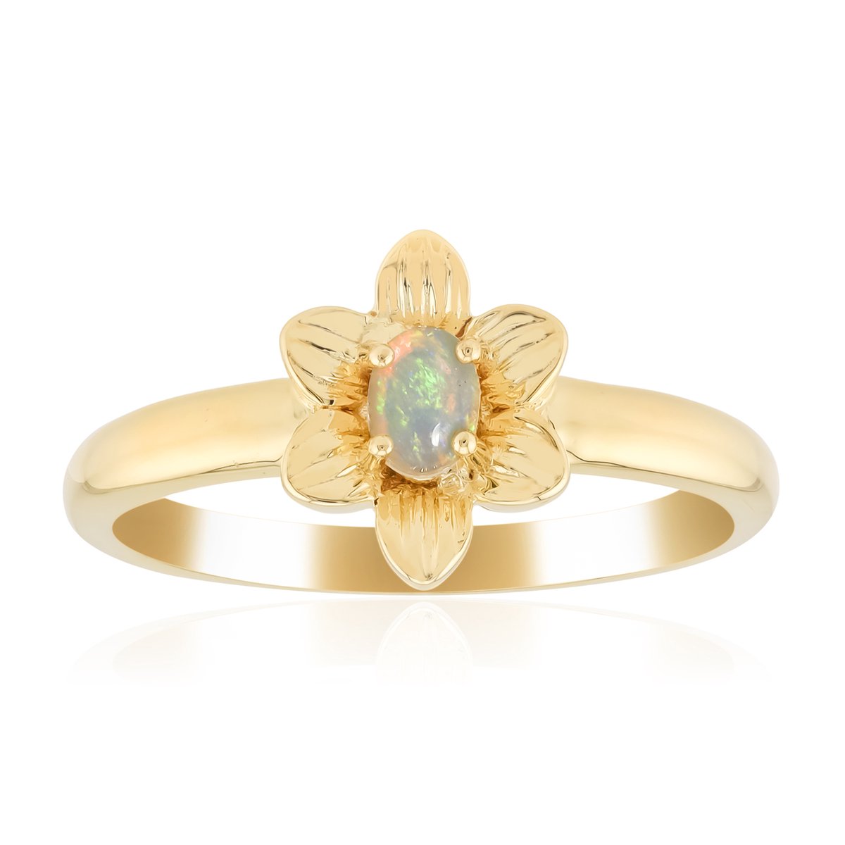 Cavill - Zilveren Ring met Australische Opaal 0,118 ct - 925 Sterling Zilver Verguld - Elegante Damesring met Bloemmotief - Ovaal Cabochon Ring