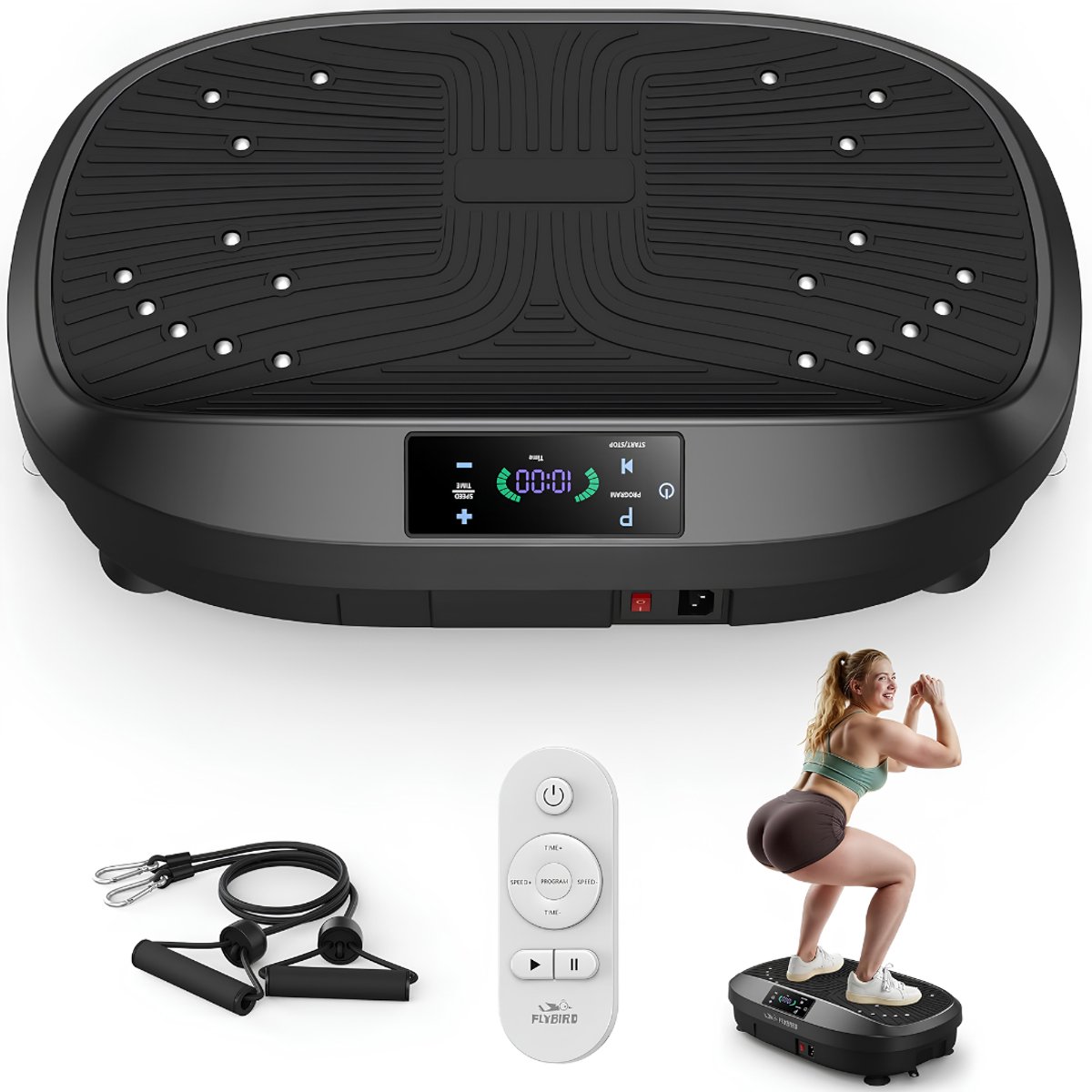 Lìon® Trilplaat Fitness - 150kg - Vibratie Plaat - Trilplaat voor Benen Bloedsomloop - Zwart - 36cm x 51cm x 13cm