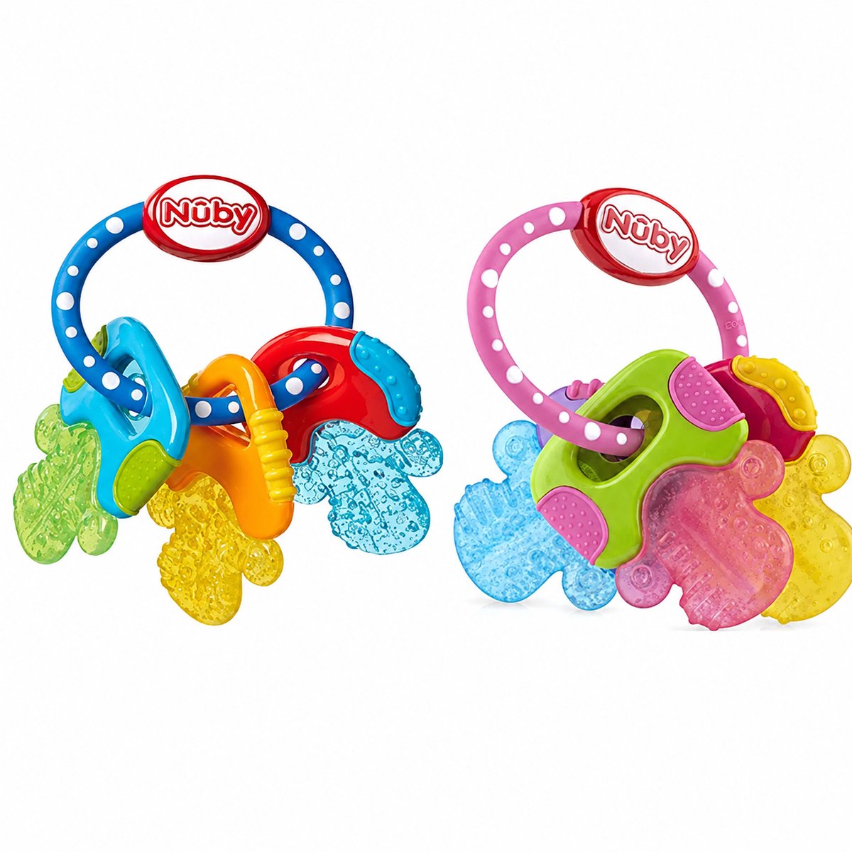 Nûby IcyBite Keys - Koelbijtring - PureIce Gel - Vanaf 3 Maanden - 1x roze en 1x blauw