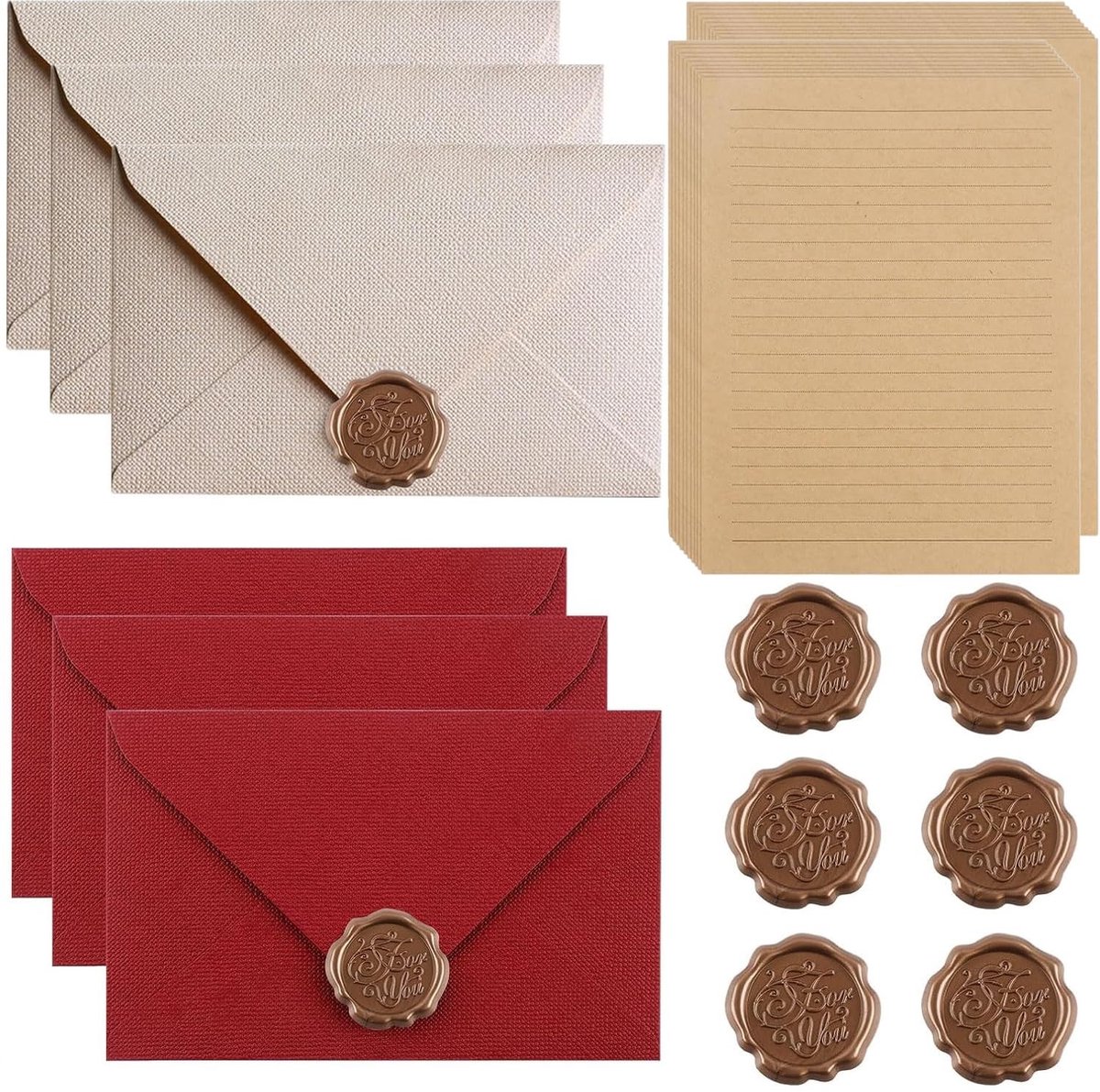 Solidchoice - 32 Stuks Schrijfpapier met Enveloppen Set, Vintage Linnen Textuur