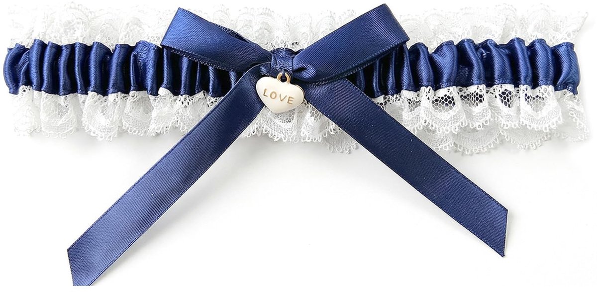 Solidchoice - Blauwe Bruids Kousenband met Kant en Satijn