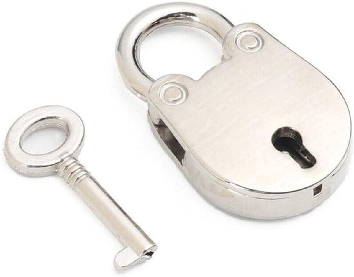Kleine Vintage Antieke Hangslot met Sleutel - Sieraden Box Opbergdoos Dagboek - Sleutelslot - ZILVER