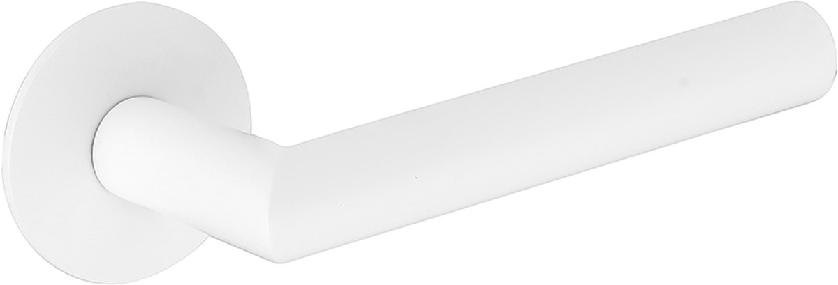 Deurkruk Celia rond 20mm haaks op ultra dunne rozetten van 3mm mat wit PVD gecoat
