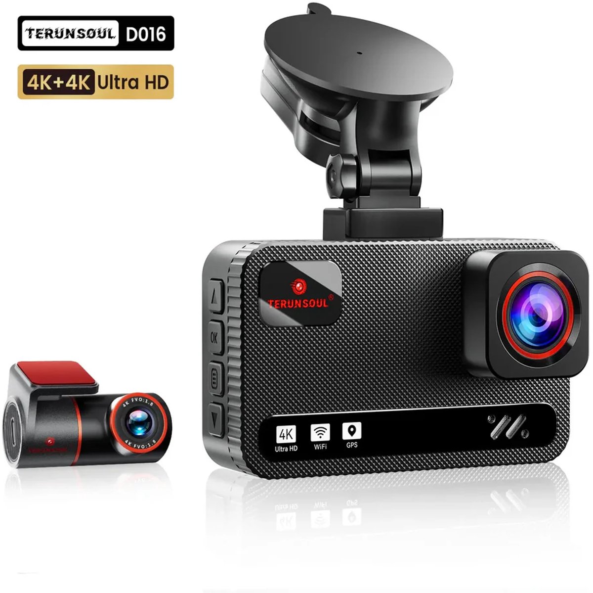 TERUNSOUL D016 Dashcam - 4K Ultra HD Voor & Achter (Dual Channel) - Inclusief 128GB SD-Kaart & GPS - Dash Cam Auto - Nachtzicht - USB-C - Parkeermodus