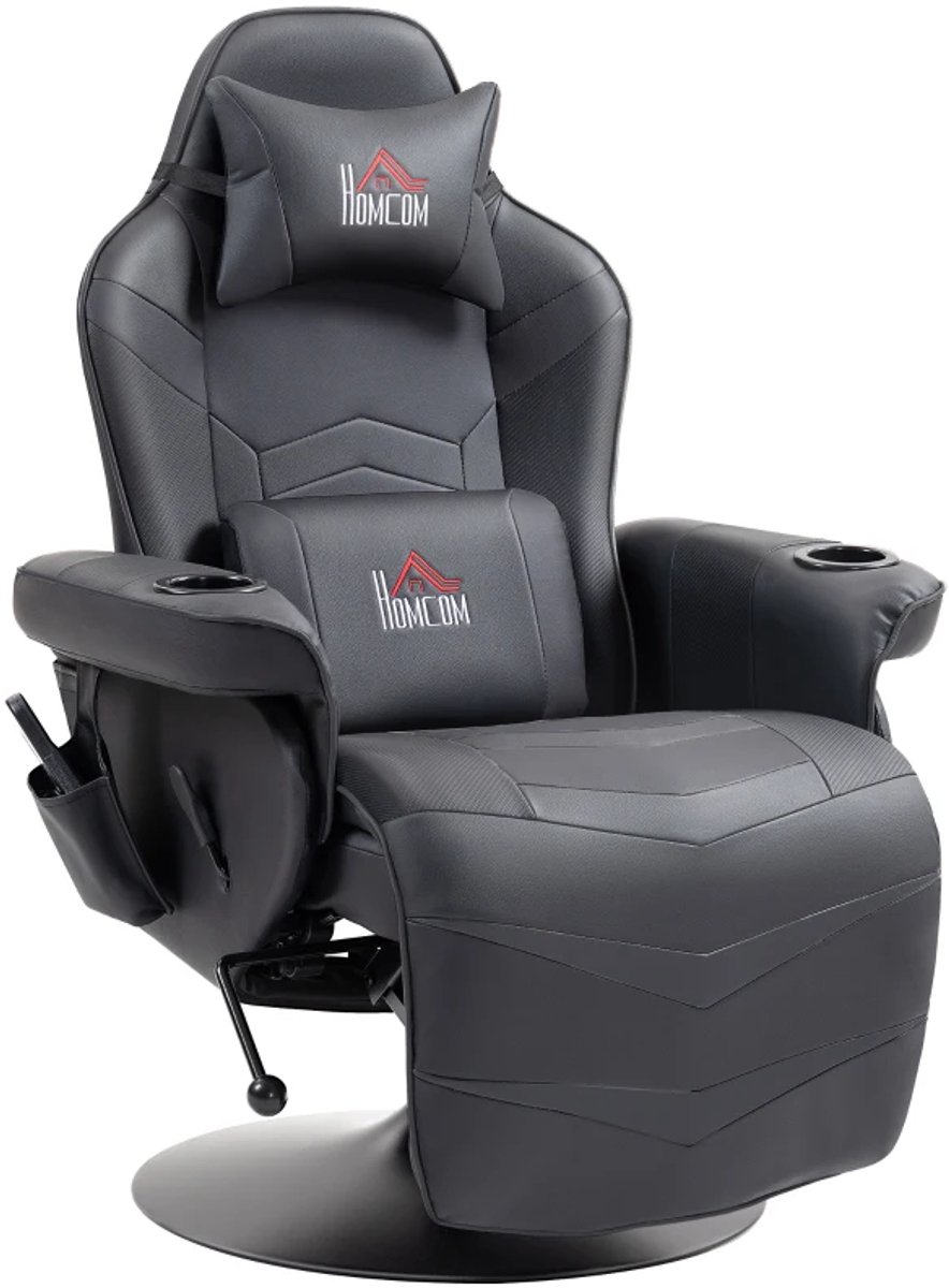 Elektrische Gamingstoel met Massagefunctie & Voetensteun - Massagestoel - 150° Verstelbare Rugleuning - 360° Draaibaar - Relaxfauteuil - TV Stoel - Lig en trilfunctie - Kunstleer - Zwart