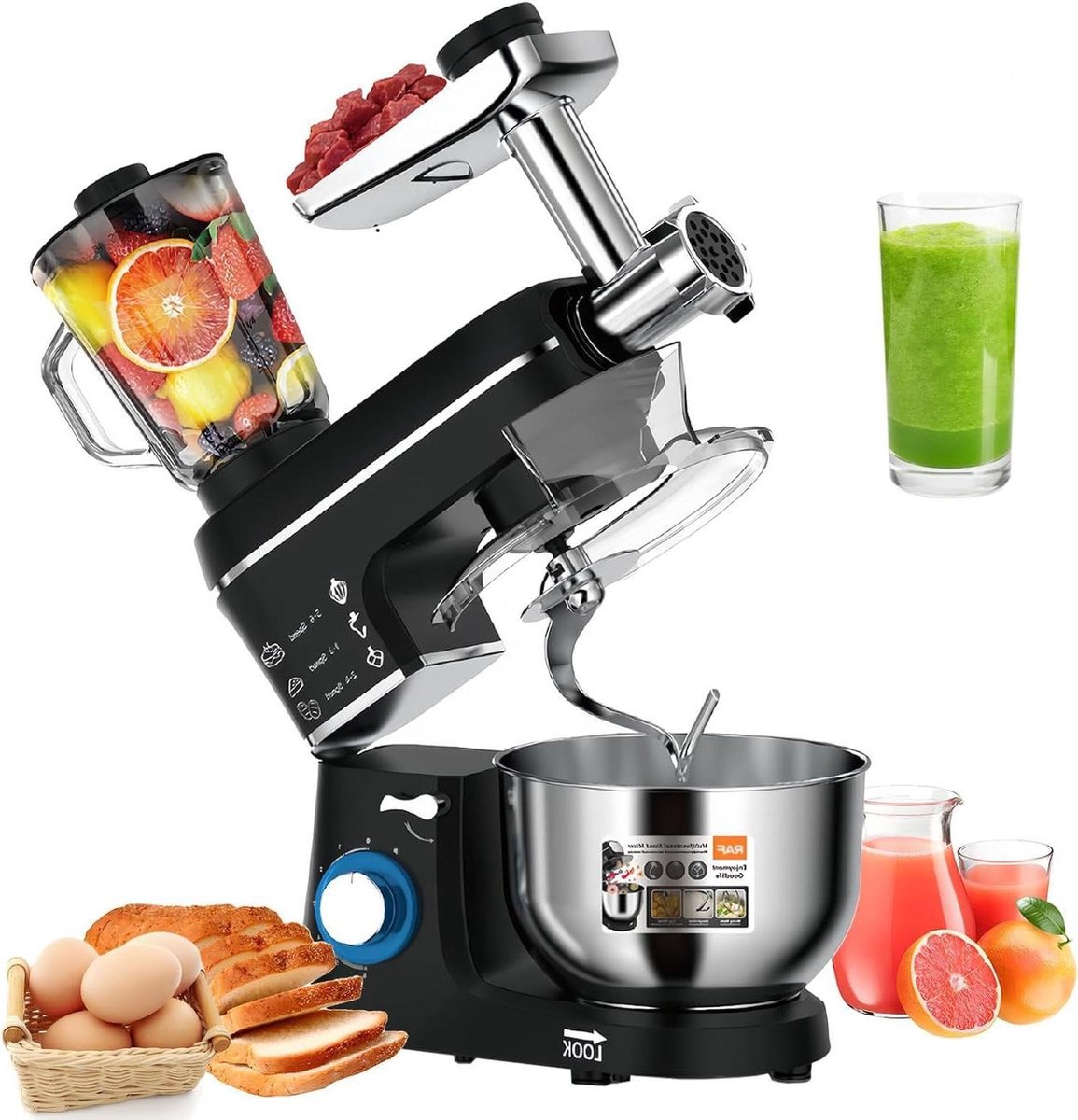 Keukenmachine - Mixer Blender - Thuis Koken - Kantelbare Kop - 7 Liter Kom - Zwart
