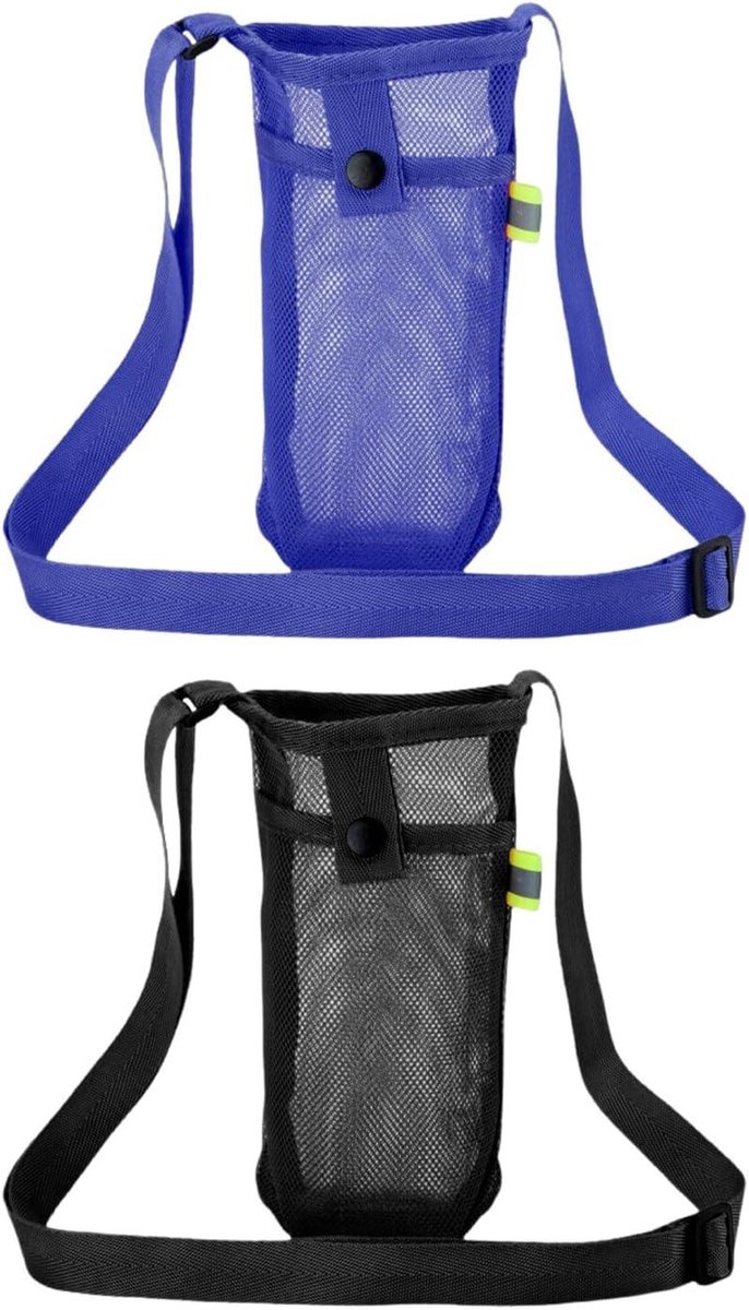 Water Bottle Holder - Drink Fles Houder - Sporten Wandelen - Verstelbare Schouderband - 18.5x8.5 cm - Blauw Zwart