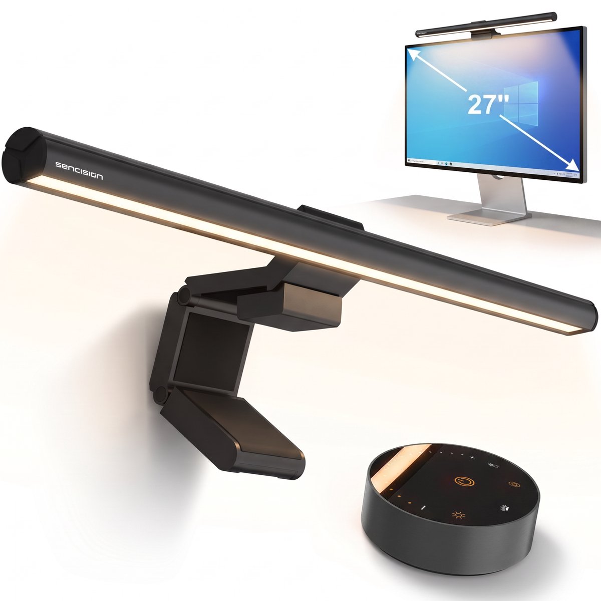 Sencision Monitor lamp met Backlight - Auto-Dimming - Bureaulamp LED Dimbaar 52 cm - 3000K-6500K - CRI >95 - Afstandsbediening - Zwart