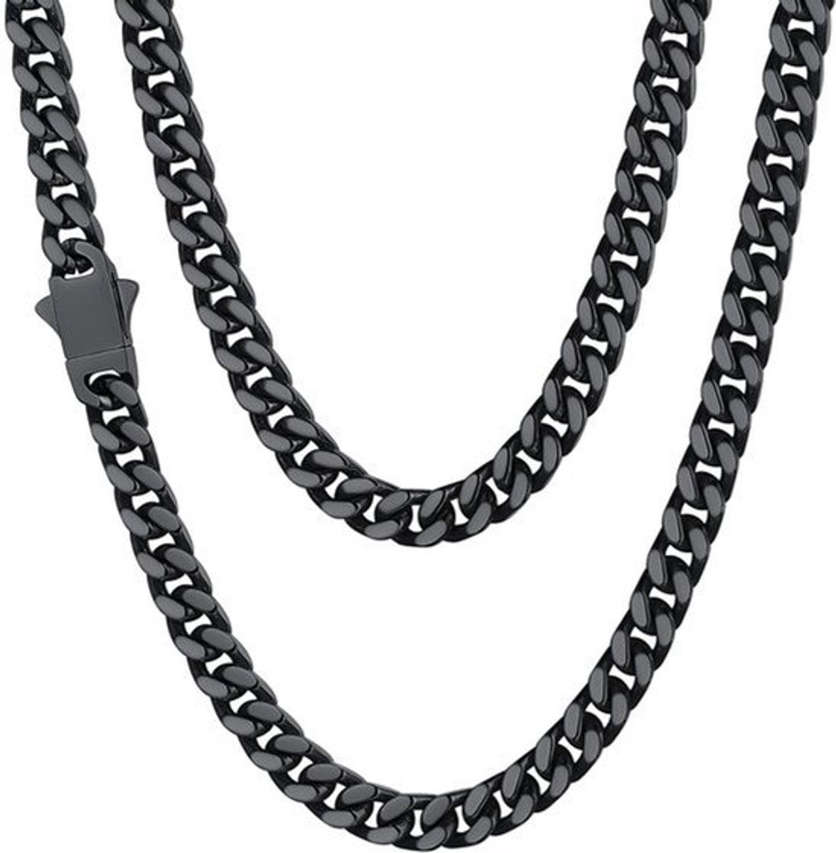 Zwarte Keten voor Mannen en Vrouwen - RVS Curb Keten - Keuze uit 5 mm, 7 mm, 9 mm, 12 mm Breed - Lengte 46 cm, 51 cm, 56 cm