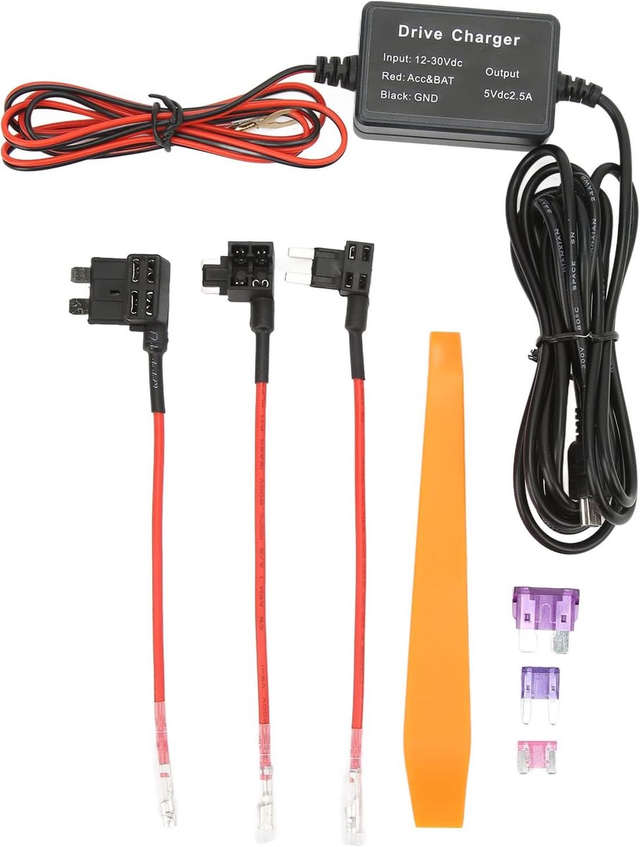 Dash Cam Hardwire Kit - Autorecorder Kabel - Continue Bewaking - 24 Uurs Stroom - 3.2m Lengte - Zwart