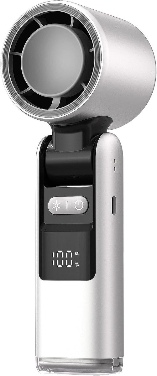 Ventilator - Handventilator - Draagbaar - 5 windsnelheden - Lange batterijduur - Ventilator met zaklamp - Voor reizen/buiten/strand - Koelend - Wit