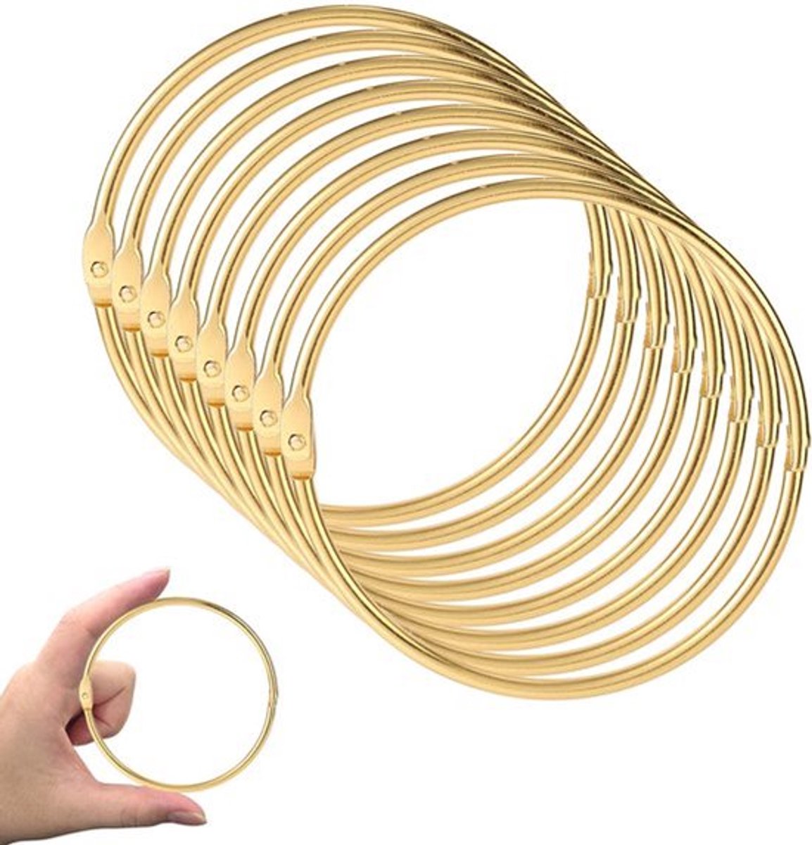 8-delige Ringbanden - 103mm Dikke Geidelingsclips - Metalen Nickelkleurige Sleutelhangers voor Kaarten Notitieboeken (Goud)