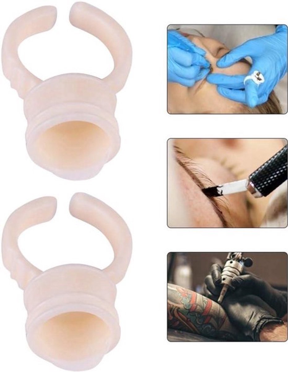 100 Tattoo Inkt Cups Ring Microblading Finger Glue Cup Tools voor Pigment Houder Wenkbrauw Semi-Permanente Wimper Make-up Tool (Medium Silicone Ring Cup)