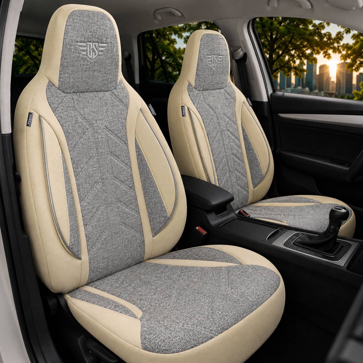 Autostoelhoezen voor Land Rover Range Rover BJ vanaf 2019 – Stoelhoezen voor bestuurder en passagier in Grijs/Beige