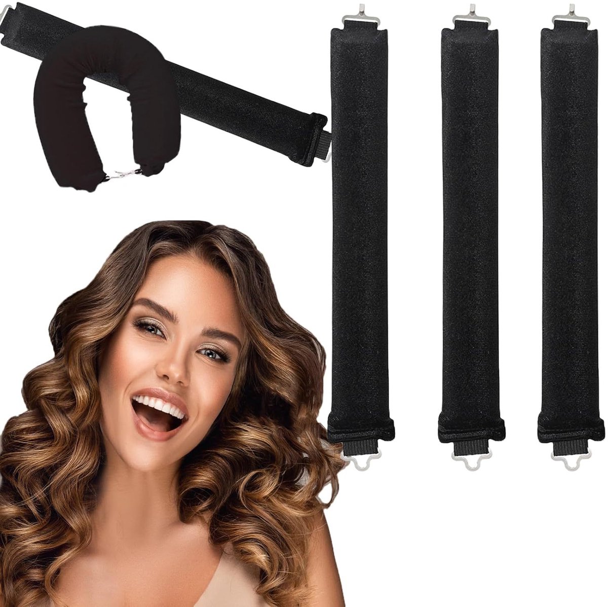 Krullen zonder hitte, 3 stuks, heatless curls, grote krullen, krulspelden 's nachts, overnight blowout, heatless curls heatless blowout, hete krulspelden voor volumineuze krullen (zwart)