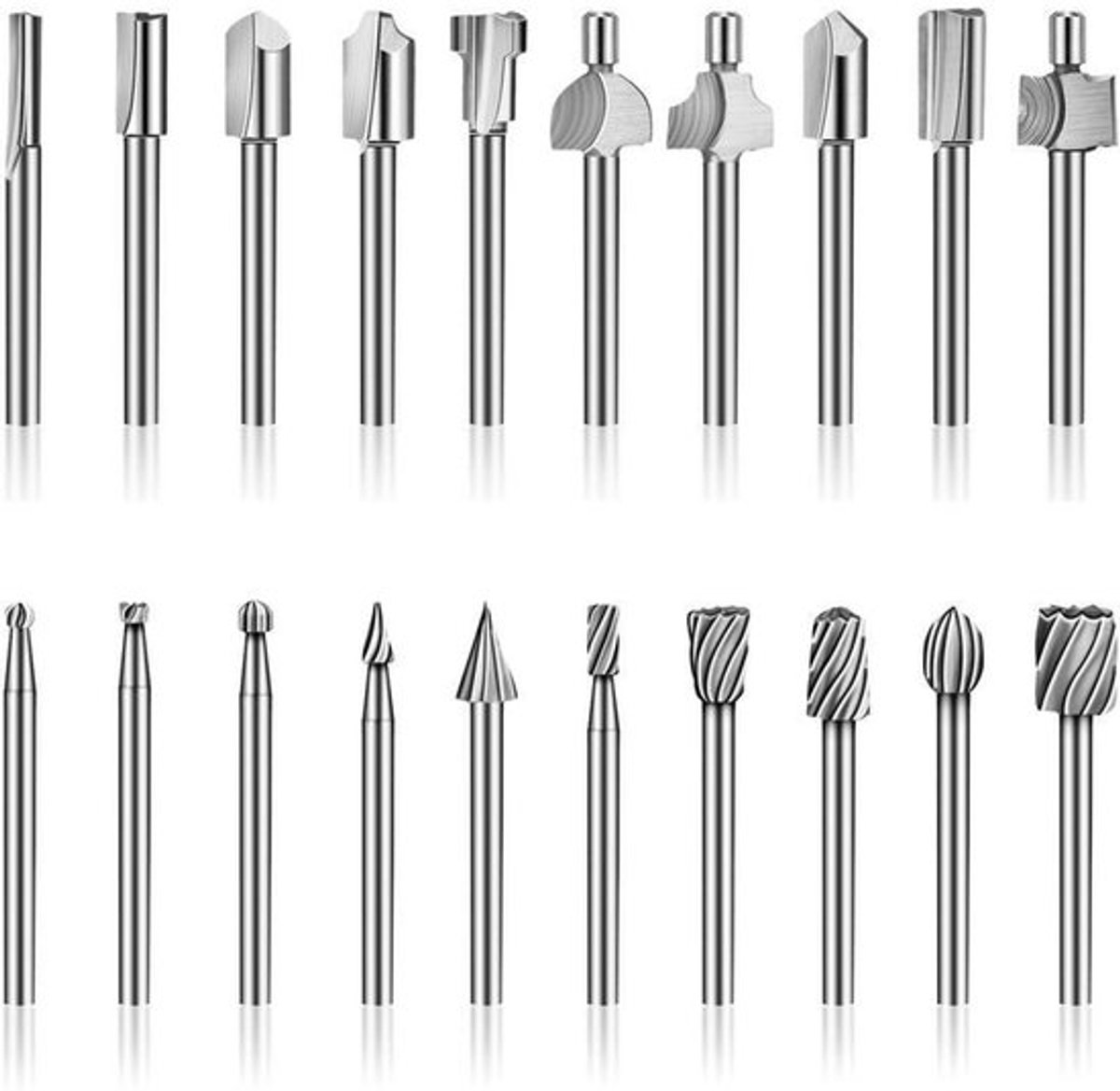 HSS - Freesbits - 20 stuks 3 mm 1/8" HSS-freesbits Houtbewerkingsfrezen Accessoirekit Freesbits voor roterende multitool geschikt voor Dremel Foredom Proxxon roterende tool