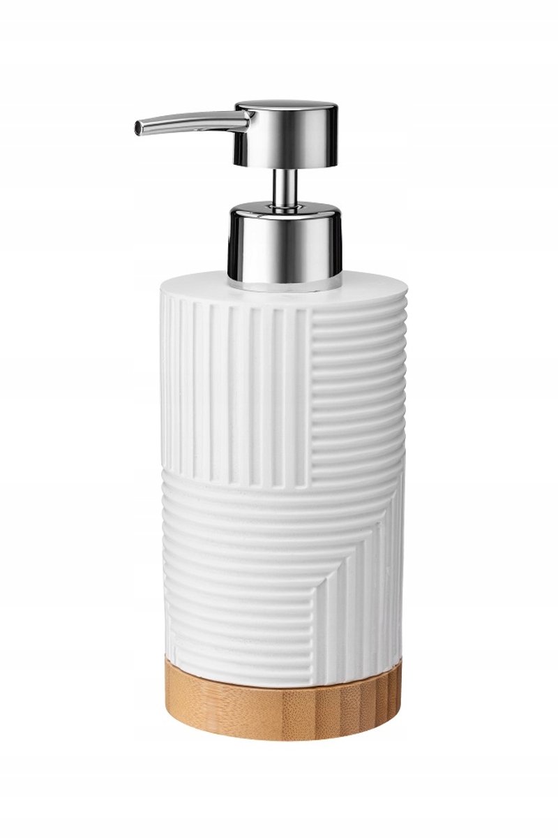 Merkloos Wit Rond Zeepdispenser met Bamboe Accent - 300ml