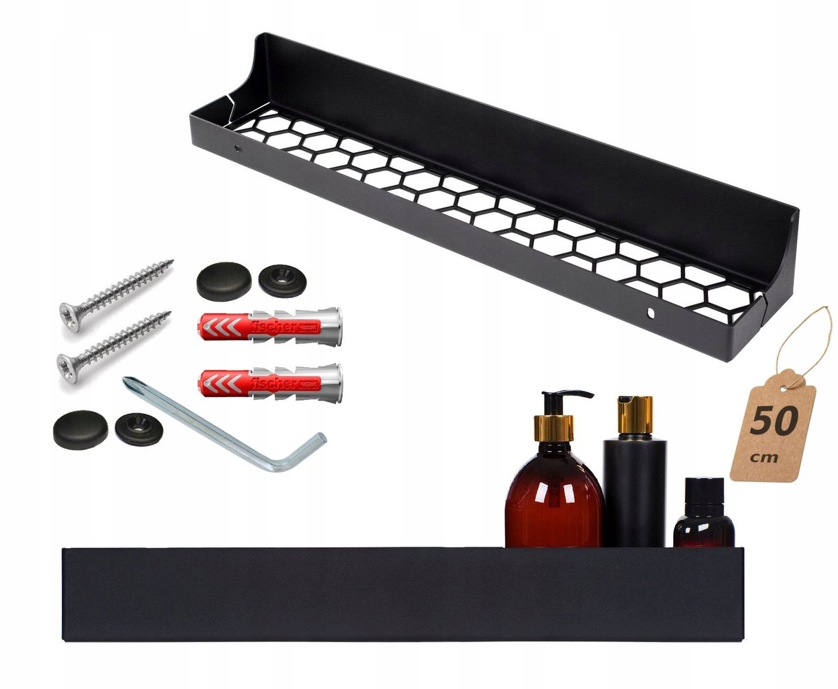 Merkloos Zwarte Metalen Wandrek voor Douche of Badkamer - 50 cm