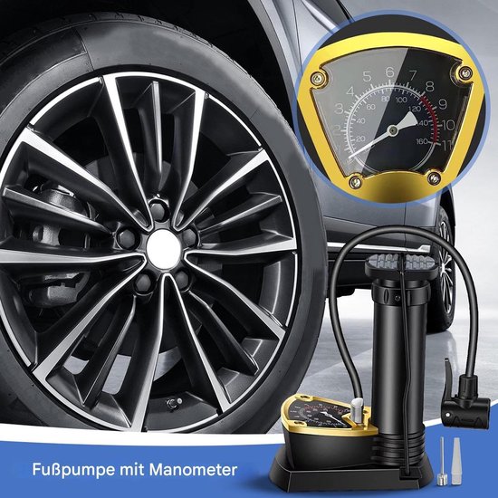 Fietspomp met Manometer - Voetpomp Bandenpomp - Banden Oppompen - Opvouwbaar Voetpedaal - Compact Formaat - Enkele Kleur — afbeelding 3