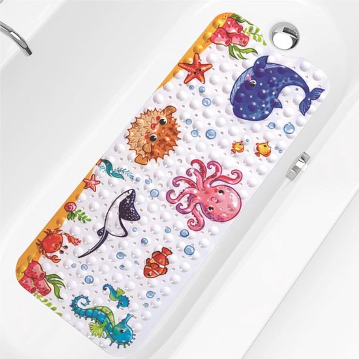 Antislip badmat, babybadmat, 100x40cm, antislip douchemat, kinderbadmat met zuignap en afvoergaten, machinewasbaar (roze octopus)