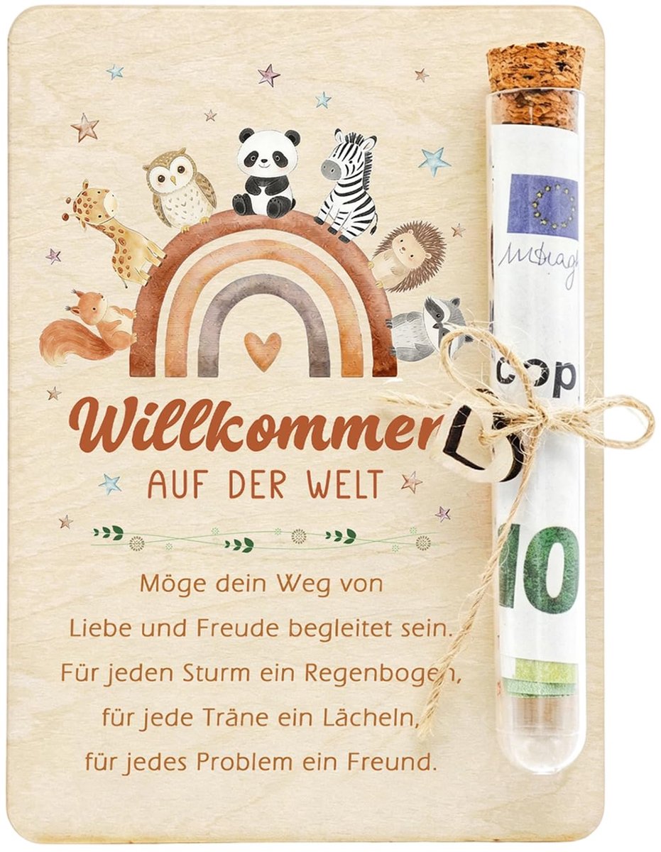 Verpakking voor geldcadeaus - regenboogdieren - babycadeau voor jongen of meisje - feestelijk en origineel - ShopVlot