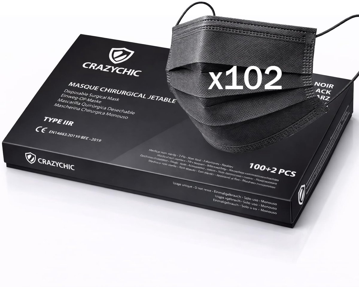 chirurgisch masker zwart type IIR - 3 lagen - CE gecertificeerd - hoge filtratie EFB>99% - ShopVlot