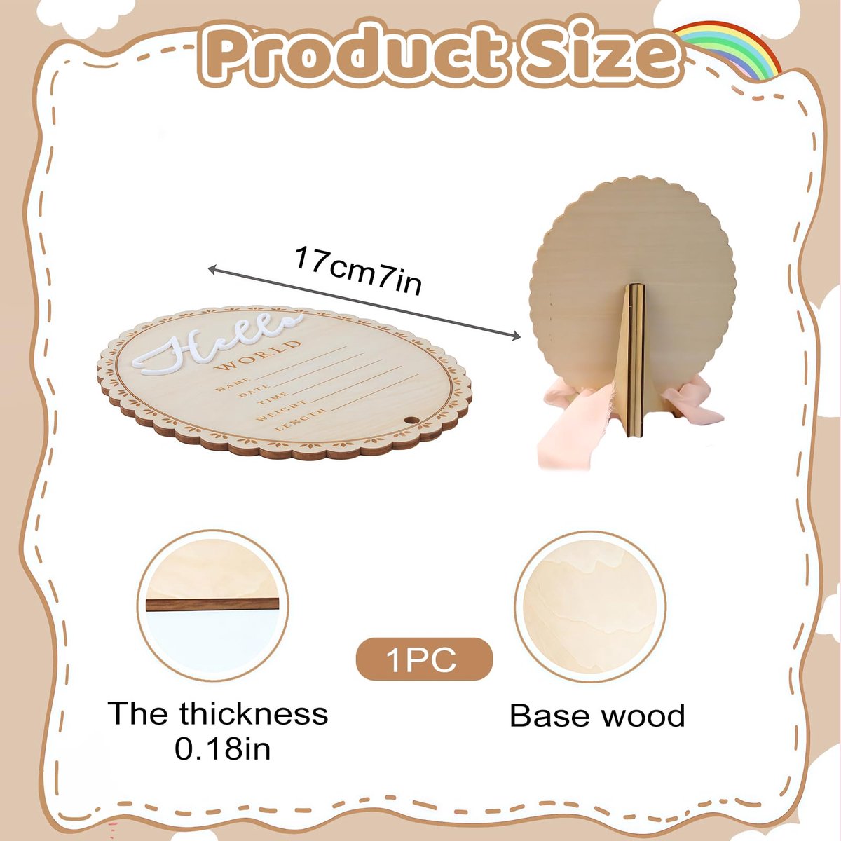 Baby aankondigingsbord 17 cm - Houten welkomstbord - Hallo wereld pasgeborene - Perfect voor fotoshoots - ShopVlot