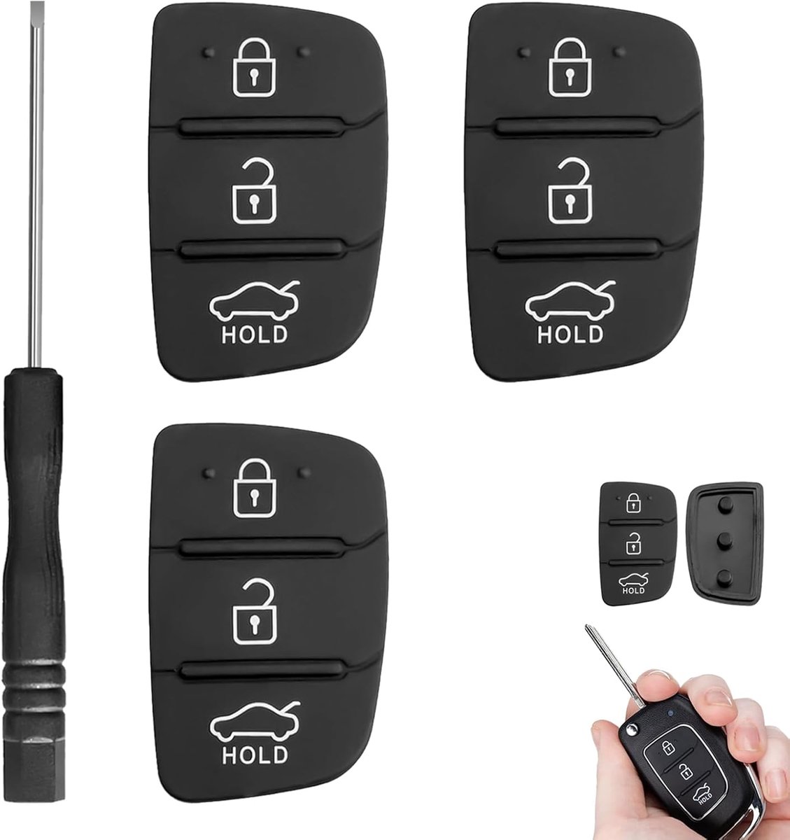 Rubberen autosleutelhuls voor Hyundai - 3 knoppen - Siliconen en rubber - Perfecte vervanging voor afstandsbediening - ShopVlot