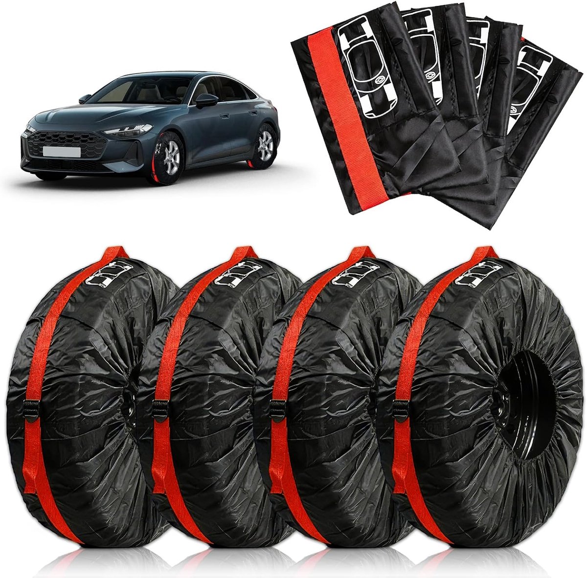Bandentassen 19-23 inch - waterdicht polyester - 4 stuks - ideale bescherming voor zomer- en winterbanden - ShopVlot
