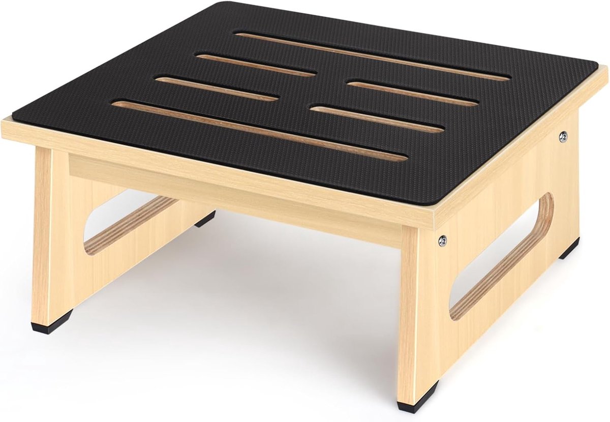 Houten opstapje voor volwassenen en senioren - 17,5 cm - met antislip rubberen pad - veilig gebruik in badkamer - ShopVlot