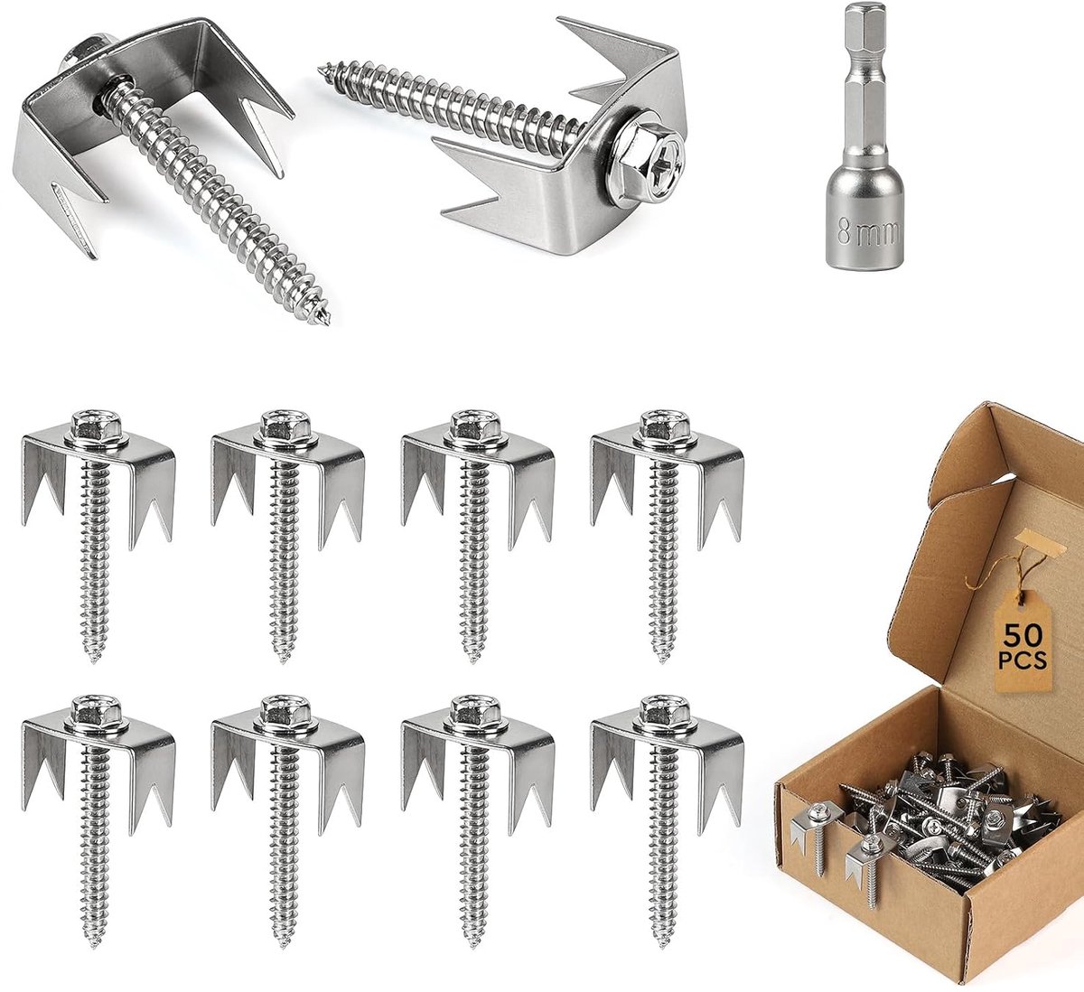 Hekspijkers 50 stuks - 45 mm x M5 - 304 roestvrij staal - corrosiebestendig en duurzaam - ShopVlot