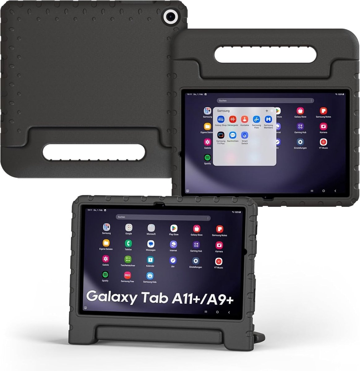 Tablet Hoes voor Samsung Galaxy Tab A11 Plus / Tab A9 Plus Hoes Zwart – Kidsproof Kinderhoes met Handvat – Schokbestendige Beschermhoes - Ntech