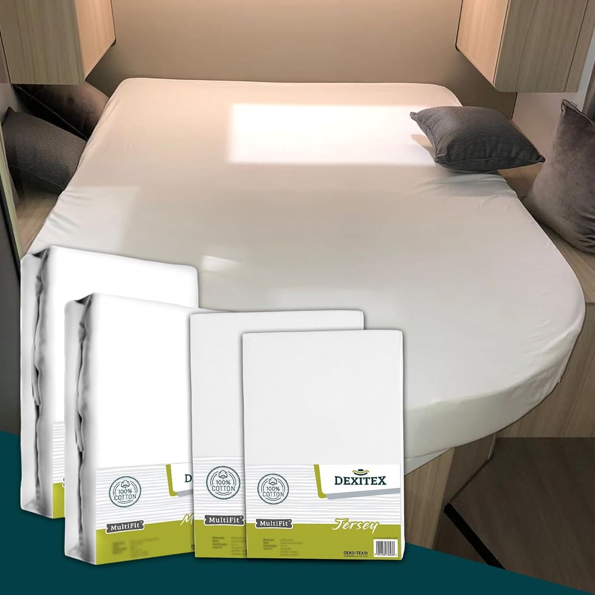 Fitted Sheet Set voor Caravan en Motorhome - 4-Piece - 100% Katoen - Inclusief Molton Matrassenbeschermers - ShopVlot
