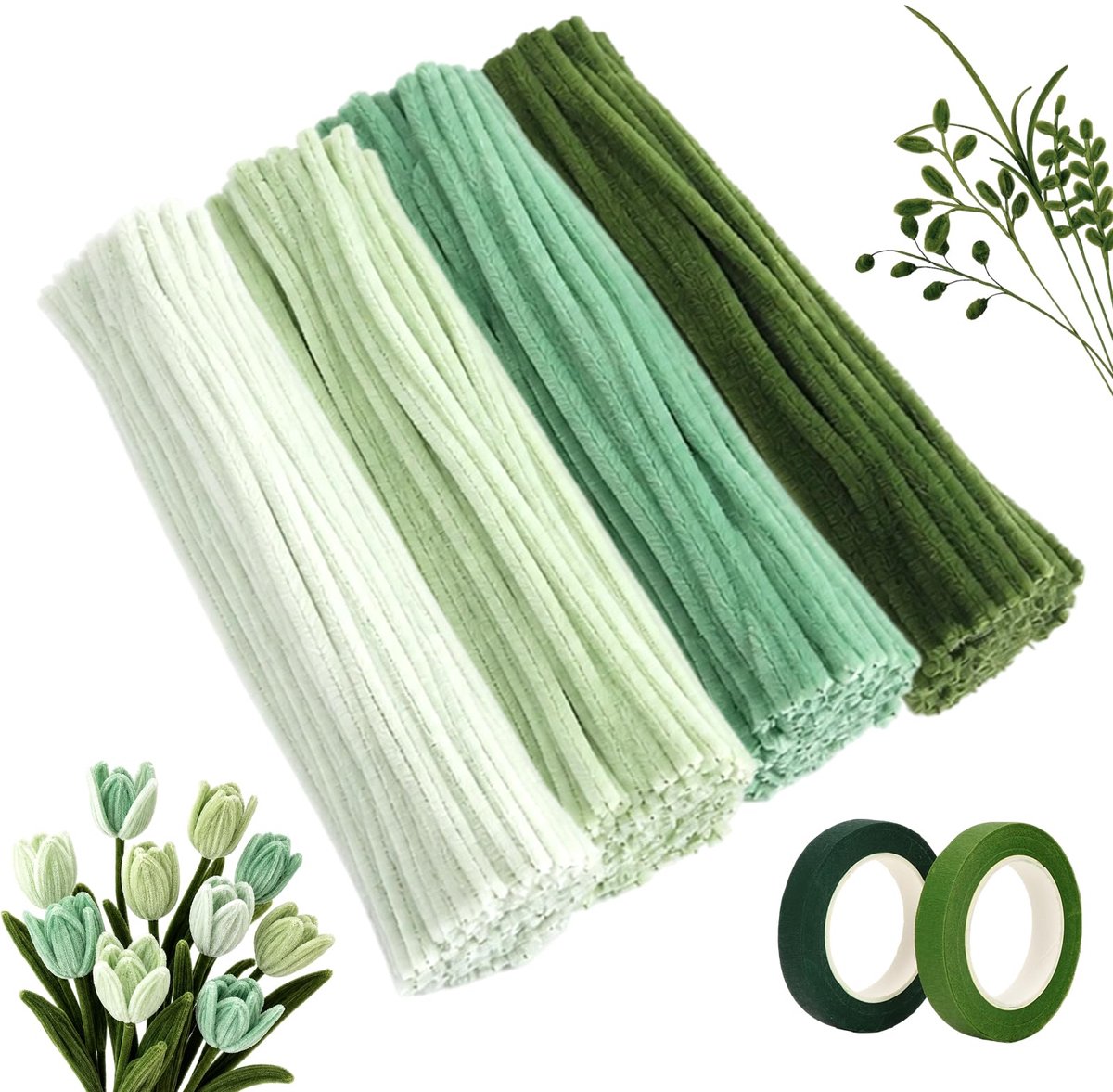 Pijpenreiniger 200 stuks - bloemen - groen - creatief handwerk - ShopVlot